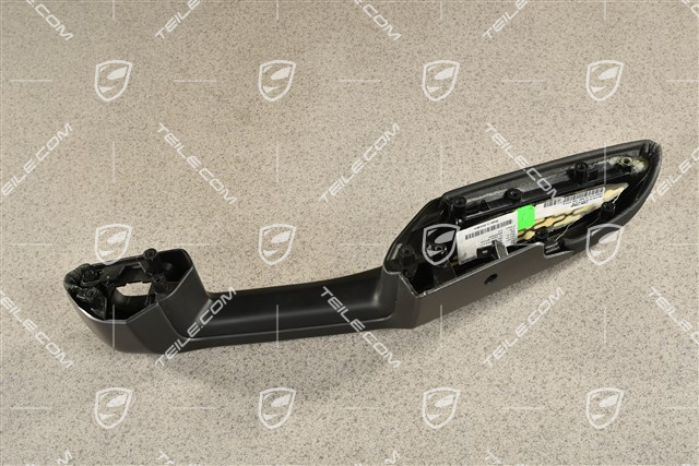 Podłokietnik tapicerki drzwi tył, skórzany, czarny, L