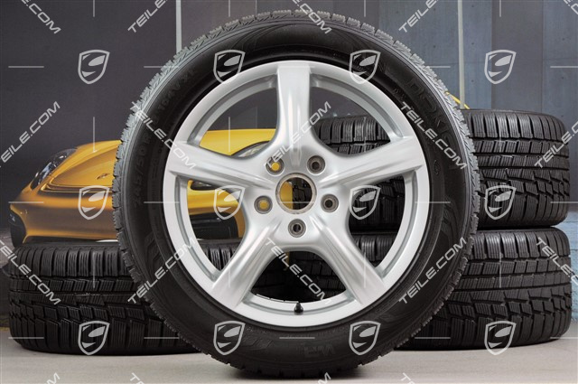 18" Komplet kół zimowych Panamera, 8J x 18 ET 59 + 9J x 18 ET 53 + NOWE opony zimowe Nokian 245/50 R18 + 275/45 R18, DOT/rok prod. 2013