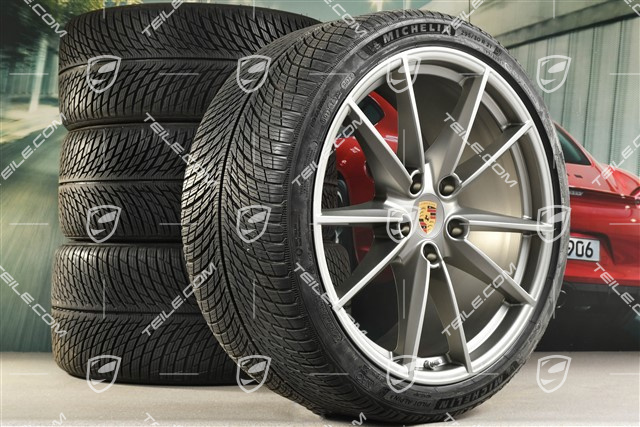 20/21-inch Carrera S winter wheel set, wheel rims 8,5J x 20 ET53 + 11J x 21 ET66 + Michelin winter tyres 245/35 R20 + 295/30 R21, in Platinum satin-mat