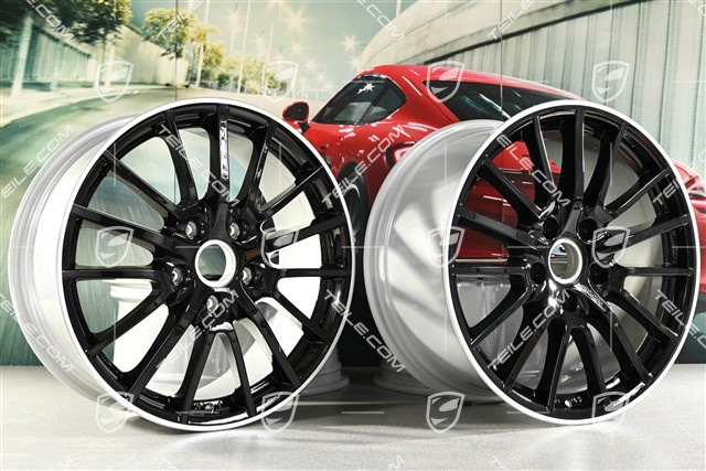 19" Komplet felg Sport Design, czarne, felgi 8J x 19 ET57 + 9,5J x 19 ET46, gwiazda felgi czarna / rant srebrny