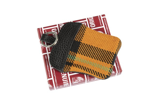 Porsche Classic Schlüssel-Etui, mit geprägtem Porschewappen, Schottenkaro orange