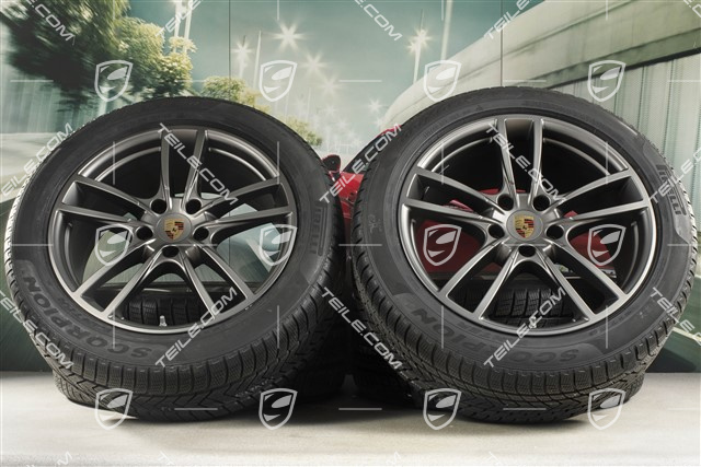 20-inch Cayenne COUPE Sport winter wheel set, rims 9J x 20 ET50 + 10,5J x 20 ET55 + NEW Pirelli winter tyres 275/45 R20 + 305/40 R20, with TPMS, Platinum satin matt