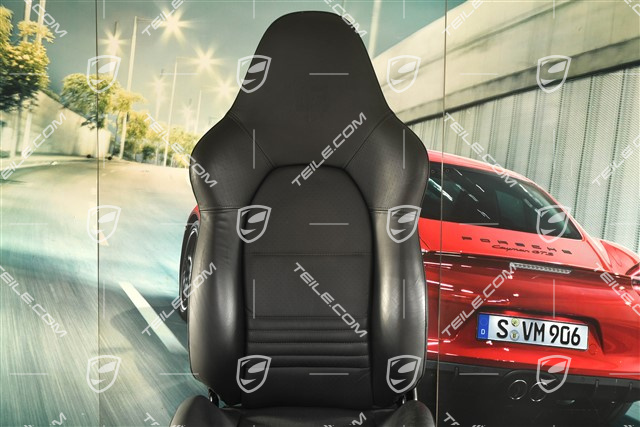 Fotel sportowy, ręczna regulacja, skóra, czarny, herb Porsche, L