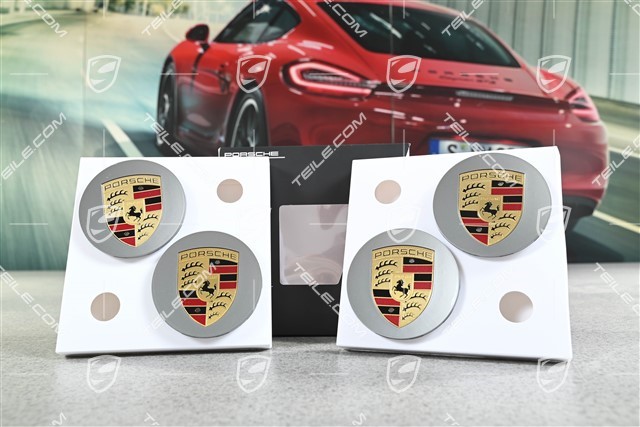 Zestaw dekielków ozdobnych piasty koła z kolorowym herbem