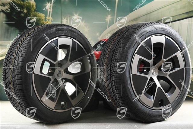 21" Cayenne Turbo Aero Winterräder Satz, Felgen 9,5J x 21 ET16 + 11J x 21 ET37 + Goodyear Ultragrip Performance 3 SUV 275/45 R21 + 315/40 R21, schwarz seidenmatt + Turbonit