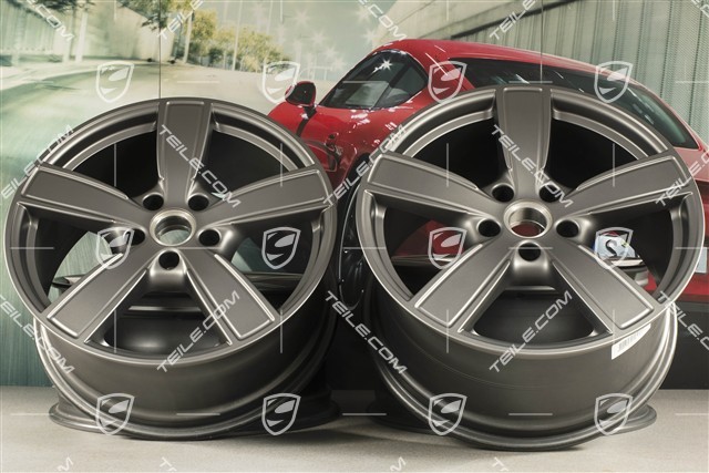 20" Komplet felg Cayenne Sport Classic Komfort, 9J x 20 ET50 + 10,5J x 20 ET55, Platinum satynowy półmat