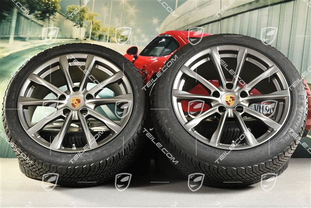 19-inch Boxster S winter wheels set, rims 8J x 19 ET57 + 10J x 19 ET45 + NEW Michelin Pilot Alpin 4 winter tires 235/40 R19 +265/40 R19, Platinum satin mat