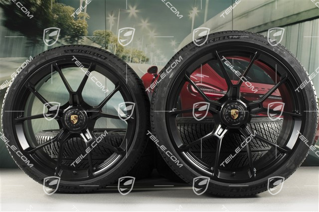 20"+21" GT3 / GT3RS winter wheels, complete set, centre-mounted rims 9J x 20 ET43 + 11.5J x 21 ET46 + Michelin Pilot Alpin 5 winter tyres 245/35 R20 + 305/30 R21, black satin matt