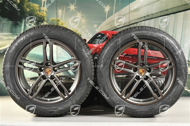 19" "Macan Turbo" Winterräder Satz, Felgen 8J x 19 ET21 + 9J x 19 ET21, NEUE Pirelli Winterreifen 235/55 R 19 + 255/50 R 19, mit RDK-Sensoren, platinum seidenmatt