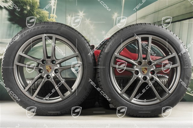 20-inch Cayenne COUPE Sport winter wheel set, rims 9J x 20 ET50 + 10,5J x 20 ET55 + NEW Pirelli winter tyres 275/45 R20 + 305/40 R20, with TPMS, Platinum satin matt