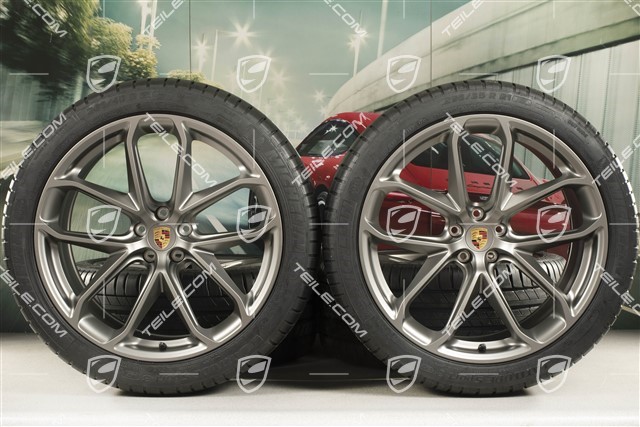 21" GT Design summer wheel set, wheel rims 9,5J x 21 ET27 + 10J x 21 ET19 + NEW Michelin summer tyres 265/40 R21 + 295/35 R21, platinum satin matt, with TPM