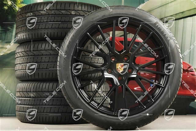 21" koła letnie Cayenne RS Spyder, komplet, felgi 9,5J x 21 ET46 + 11,0J x 21 ET49 + opony letnie Pirelli P Zero 285/40 R21 + 315/35 R21, czarny satynowy półmat