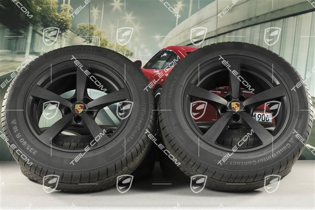 18-inch "Macan" Winter wheel set, rims 8J x 18 ET21 + 9J x 18 ET21, +  Continental ContiWinterContact winter tyres 235/60 ZR 18 + 255/55 ZR 18, with TPMS, black mat