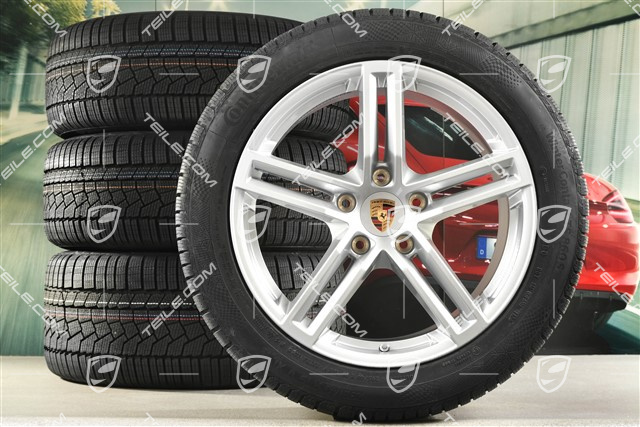 19" Panamera Winterräder Satz, Felgen 9J x 19 ET64 + 10,5J x 19 ET62 + NEUE Continental Winter Contact TS860 S Winterreifen 265/45 R19 + 295/40 R19, in Silber