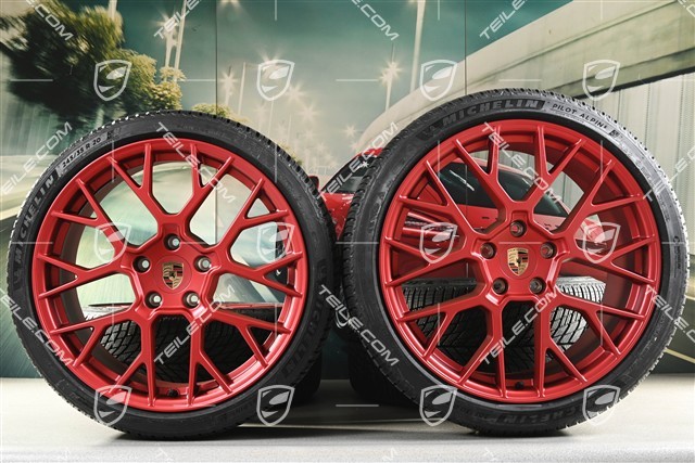 20"+21" RS Spyder Design Winterräder Satz, Felgen 8,5J x 20 ET50 + 11J x 21 ET82 + Michelin Winterreifen 245/35 R20 + 305/30 R21, mit RDK-Sensoren, Rot - Pyrored