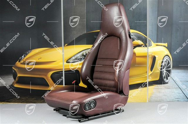Fotel, regulowane el., skóropodobne środkowa część materiałowa z napisami Porsche, Burgund, L