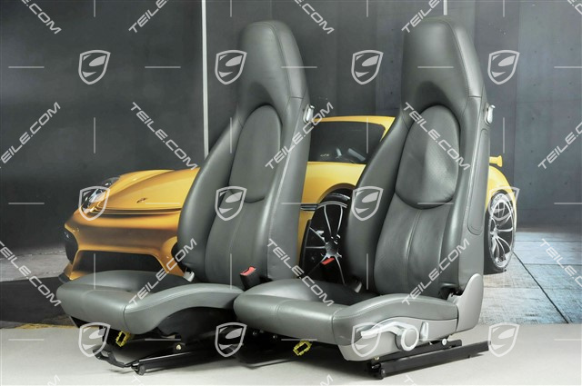 Fotele, regulowane manualnie, skóra, szare, komplet (L+R)