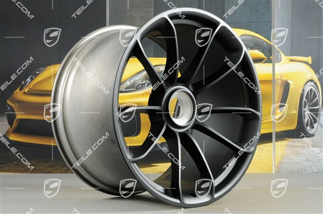 20"+ 21" GT3RS Felgensatz, mit GT3RS Schriftzug, 9,5J x 20 ET50 + 12,5J x 21 ET48, schwarz seidenmatt