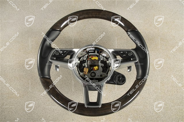 Multifunktionslenkrad, 3-Speichen, Sport Chrono Plus Paket, Leder/Holz, Schwarz