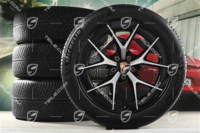 21" Cayenne RS Spyder Design winter wheel set, wheel rims 9,5J x 21 ET16 + 11J x 21 ET37 + Michelin Pilot Alpin 5 winter tyres 275/45 R21 + 315/40 R21, black high gloss