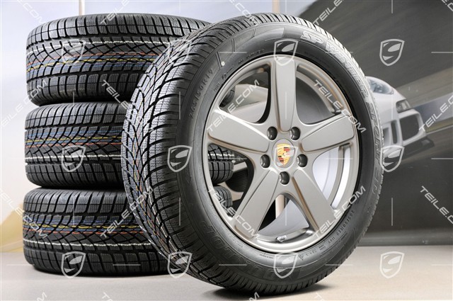 19" koła zimowe, komplet Cayenne Sport Classic, felgi 8,5J x 19 ET59 + NOWE opony zimowe Dunlop 265/50 R19, Platinum (półpołysk), z czujnikami ciśnienia