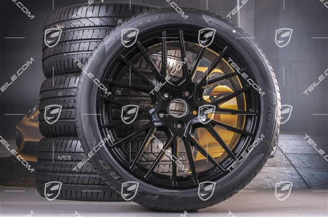 21-inch Cayenne RS Spyder summer wheel set, rims 9,5J x 21 ET46 + 11,0J x 21 ET58 + Pirelli P Zero summer tyres 285/40 R21 + 315/35 R21, with TPMS, black high gloss