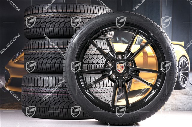 19"+20" Carrera Winterräder Satz, Felgen 8,5J x 19 ET52 + 11J x 20 ET66 + NEUE  Continental Winterreifen 235/40 R19 + 295/35 R20, mit RDK-Sensoren, in Schwarz Hochglanz