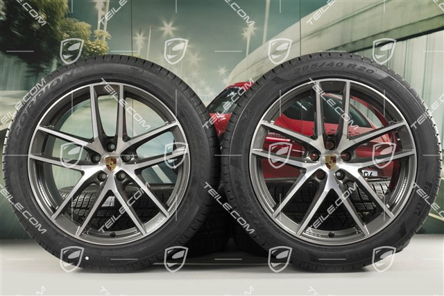 20" "Macan S" koła zimowe, komplet, felgi 9J x 20 ET26 + 10J x 20 ET19, opony zimowe Pirelli 265/45 R 20 + 295/40 R 20, ciemny tytan/frezowane na wysoki połysk, z czujnikami ciśnienia RDK