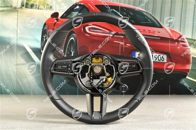 Sports Steering wheel GT leather, multifunction, heated, black/black leather, green thread