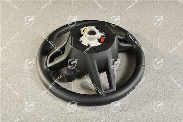 Sports Steering wheel GT leather, multifunction, heated, black/black leather, green thread