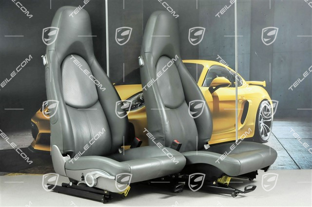 Fotele, regulowane manualnie, skóra, szare, komplet (L+R)