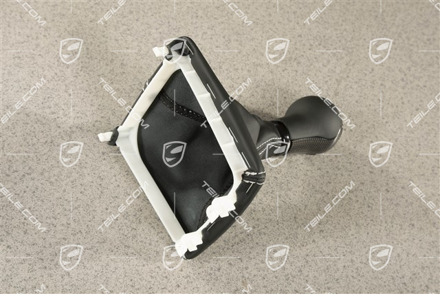 911 R, Schalthebelknopf, Leder mit Grauer Faden / Carbon, 6-gang Schaltgetriebe