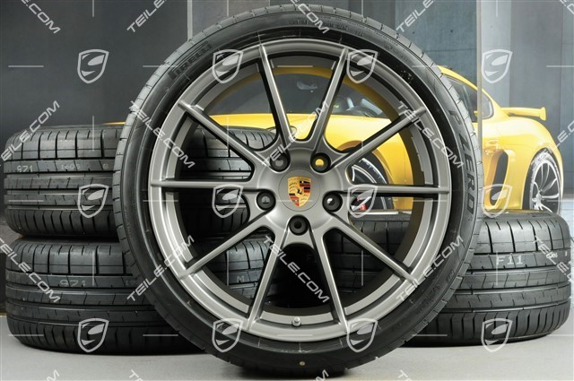 20" Boxster Spyder summer wheel set, rims 8.5J x 20 ET57 + 10.5J x 20 ET47 + NEW Pirelli summer tyres 235/35 ZR20 + 265/35 ZR20