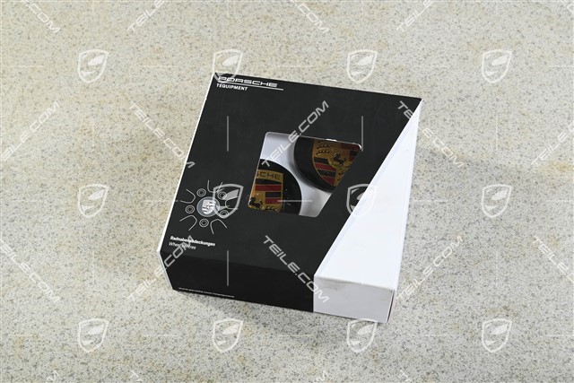 Radzierdeckel Satz, Schwarz Seidenglanz, Wappen farbig, für 21-Zoll RS Spyder / GT Design Felgen