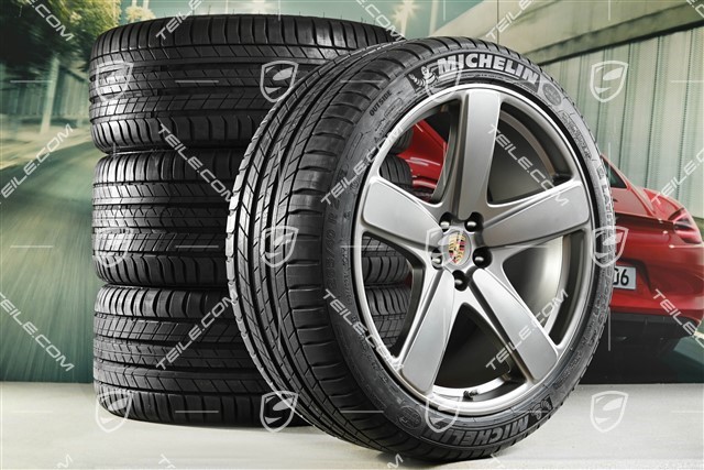 21" Sport Classic Sommerräder Satz, Felgen 9,5J x 21 ET27 + 10J x 21 ET19 + NEUE Michelin Sommerreifen 265/40 R21 + 295/35 R21, mit RDK-Sensoren, Platinum Seidenmatt