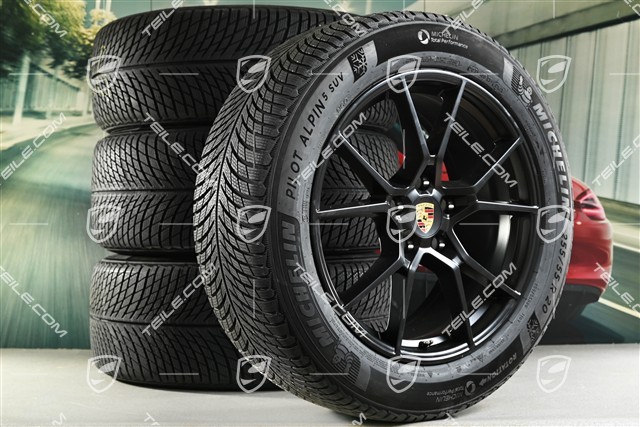 20" koła zimowe Cayenne S, komplet, felgi 9J x 20 ET50 + 10,5J x 20 ET55 + NOWE opony zimowe Michelin Pilot Alpin 5 SUV 255/55 R20 + 295/45 R20, z czujnikami ciśnienia, czarny satynowy półmat