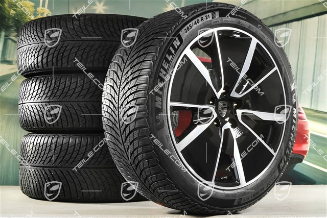 21-inch Macan Turbo winter wheel set, rims 8,5J x 21 ET27 + 10,5J x 21 ET47 + NEW Michelin Pilot Alpin 5 SUV winter tyres 255/45 R21 + 285/40 R21, black high gloss