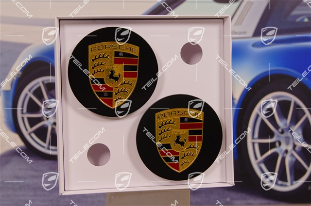 Hub cap set, crest coloured, concav, silk-gloss black