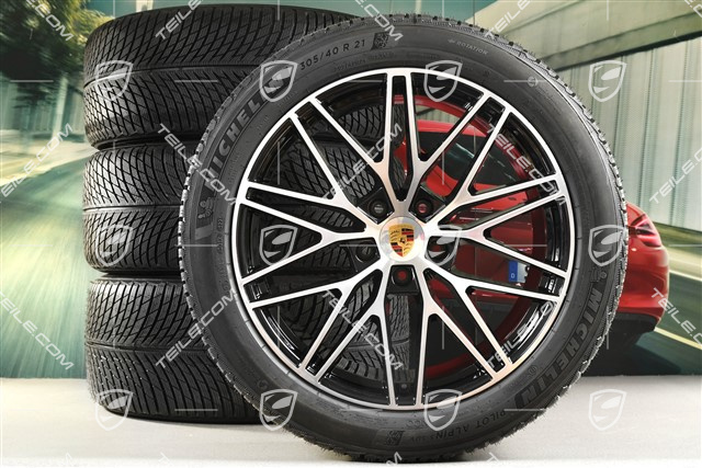 21-inch Cayenne COUPE "RS Spyder Design" winter wheel set, rims 9,5J x 21 ET46 + 11,0J x 21 ET49 + Michelin Pilot Alpin 5 SUV winter tyres 285/45 R21 + 305/40 R21, with TPMS, black high gloss with CNC frot