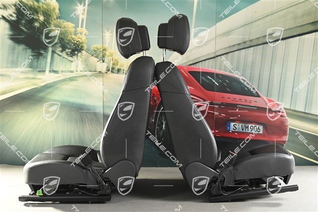 Fotele, czarna skóra, wentylowane, herb Porsche, regulowane elektrycznie, komplet (L+R)