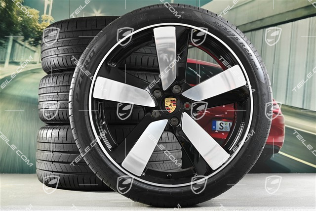 22-inch "Macan Sport" summer wheels set, rims 9J x 22 ET29 + 11J x 22 ET47, Goodyear summer tyres 255/40 R 22 + 295/35 R 22, black high gloss