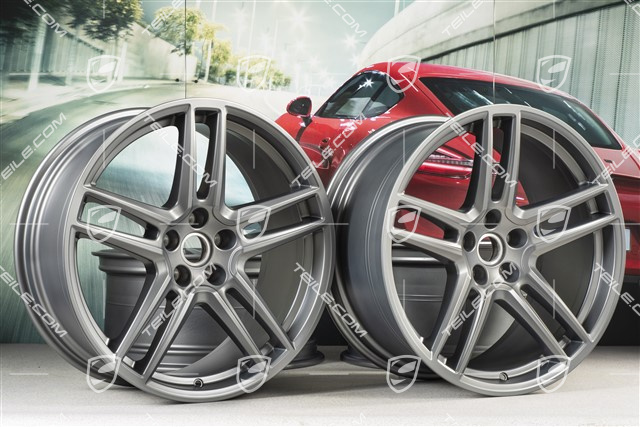 20" Komplet felg "Macan Turbo", 9J x 20 ET26 + 10J x 20 ET19, BORBET, platinum satynowy półmat