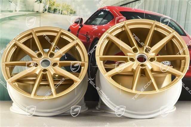 20+21" Komplet felg Carrera S, felgi: przednie 8,5J x 20 ET53 + tylne 11,5J x 21 ET67, złoty satynowy półmat