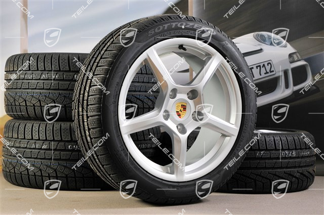18" Boxster Winterräder Satz, 8J x 18 ET57 + 9J x 18 ET47 + Winterreifen Pirelli Sottozero II 235/45 R18 + 265/45 R18, ohne RDK-Sensoren