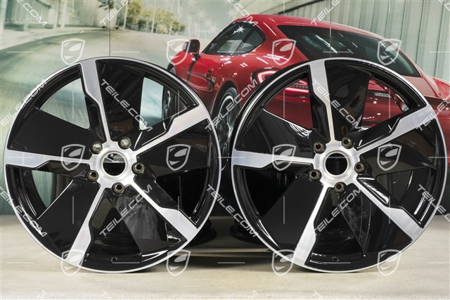 21" Felgensatz Taycan Exclusive Design, 9,5J x 21 ET60 + 11,5J x 21 ET66, schwarz hochglanz