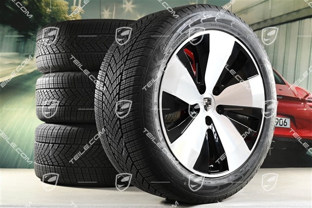 20" Macan Winterräder Satz, Felgen 7,5J x 20 ET32 + 10J x 20 ET49 + Goodyear Winterreifen 235/55 R20 + 285/45 R20, in Schwarz Hochglanz, Laufleistung ca. 30km