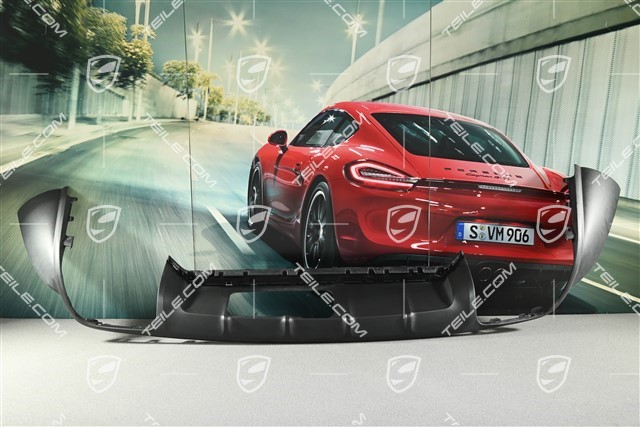 Sport design, Rear bumper lower cover / diffuser, Black matte / car with trailer coupling