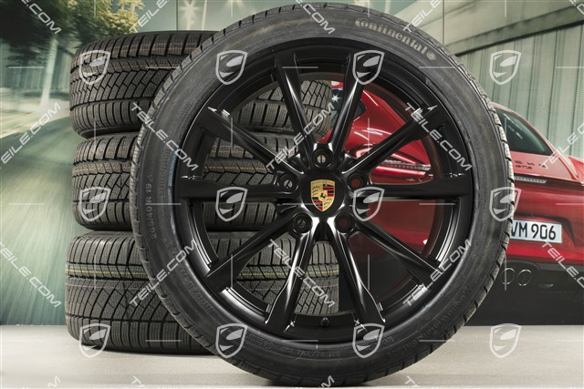 19" Boxster S koła zimowe komplet, felgi 8J x 19 ET57 + 10J x 19 ET45 + NOWE opony zimowe Continentact TS 830P 235/40 R19 + 265/40 R19, czarny satynowy półmat