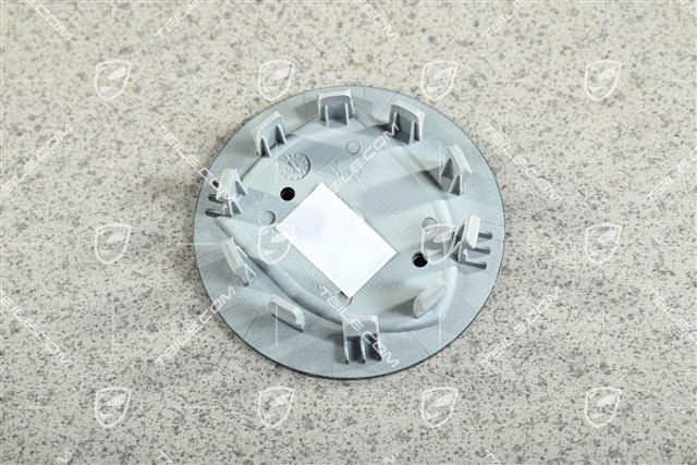 Radkappe, rund, konkav, mit farbigem Porsche-Wappen, Moonlight Blue Metallic