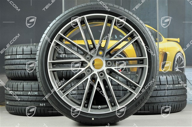 20" Turbo IV Sommerräder Satz, Felgen 8,5J x 20 ET57 + 10,5J x 20 ET47 + Pirelli Sommerreifen 235/35 ZR20 + 265/35 ZR20, mit RDK-Sensoren